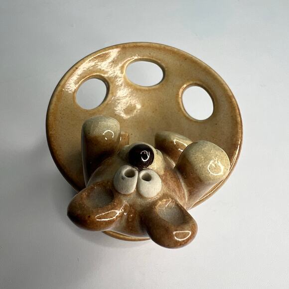 Vintage 70s Signed John Nishio Studio Art Pottery Teddy Bear Toothbrush Holder - Picture 7 of 10